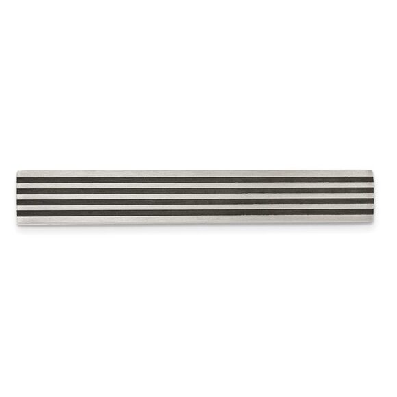 Stainless Steel & Black Rubber Brushed Tie Bar Clip, 9 x 59mm - Picture 1 of 4